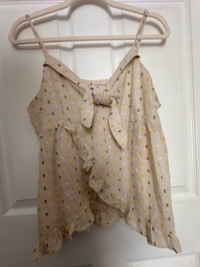Women’s Shay Camisole Ro & De Tie-Front Ruffle w/Textured Polka Dot Print Sz:L
